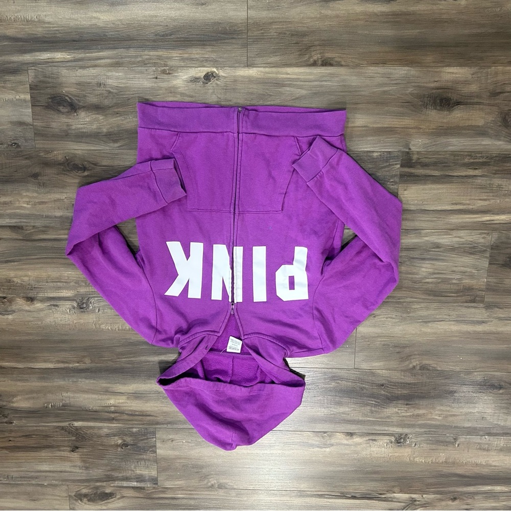 PINK Victoria's Secret Purple Full-Zip Hoodie with White Logo - Picture 2 of 5